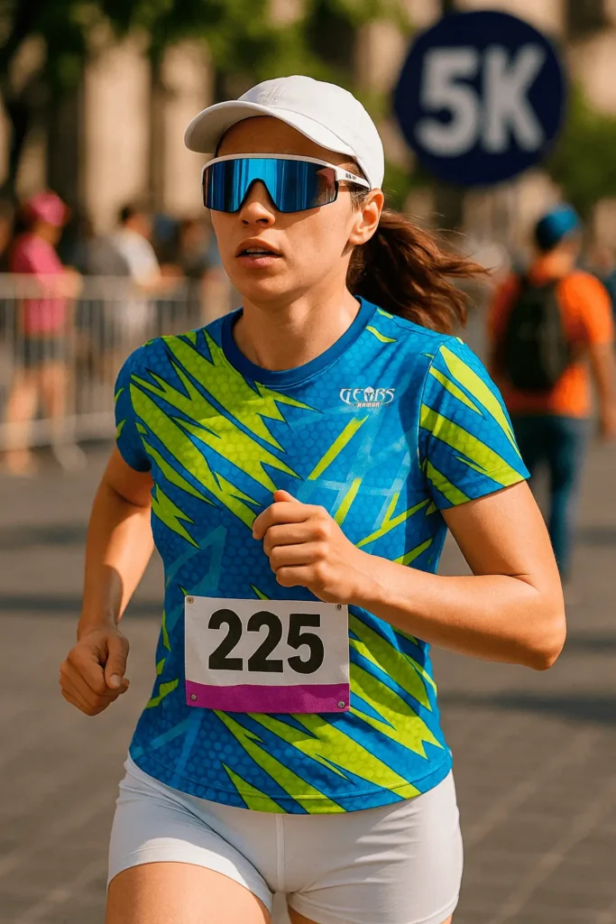 Corredora en evento deportivo usando playera tipo runner de Gears Armor