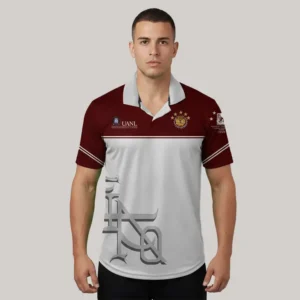 Playera tipo polo sublimada en tonos guinda y gris, diseñada por Gears Armor para la Escuela Industrial Álvaro Obregón de la UANL, con emblemas institucionales y cuello gris claro.