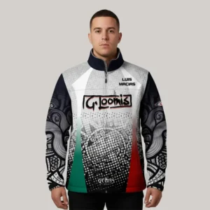 Chamarra térmica deportiva tipo soft shell con diseño tricolor inspirado en la bandera de México, elaborada por Gears Armor para G. Loomis y su equipo de pesca profesional